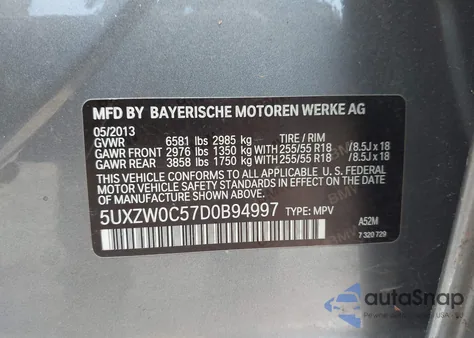 2013 BMW X5 xDrive35D из США, поврежденный, VIN 5UXZW0C57D0B94997